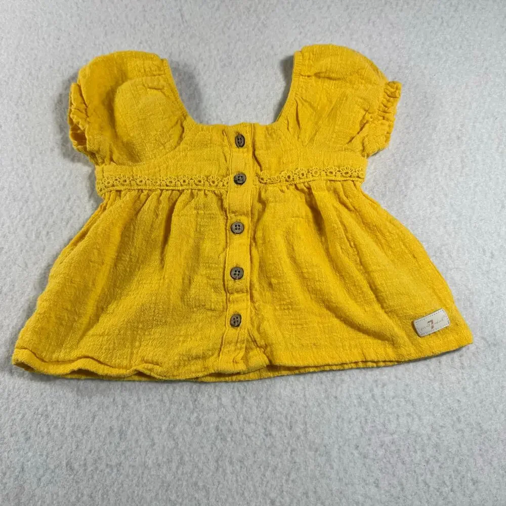 7 for All Mankind Baby Girl 12M Yellow Button-up Spring Boho Chic Easter Picture